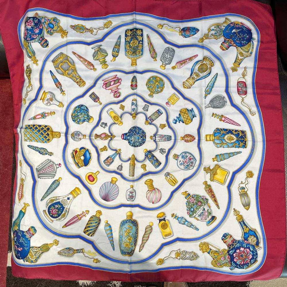 !!Vintage Hermes!! Scarf 100% Silk Lu Falcon Perfume Bottles - Great Condition!!